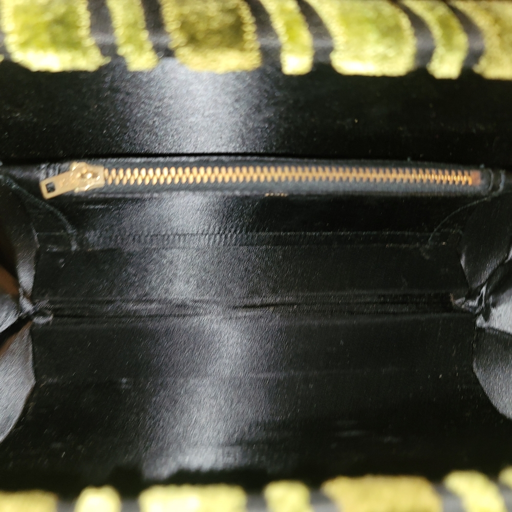 Vintage Crown Lewis Purse 1960's Velour Velvet Earth Tones Vinyl Handles Brass - Picture 7 of 10